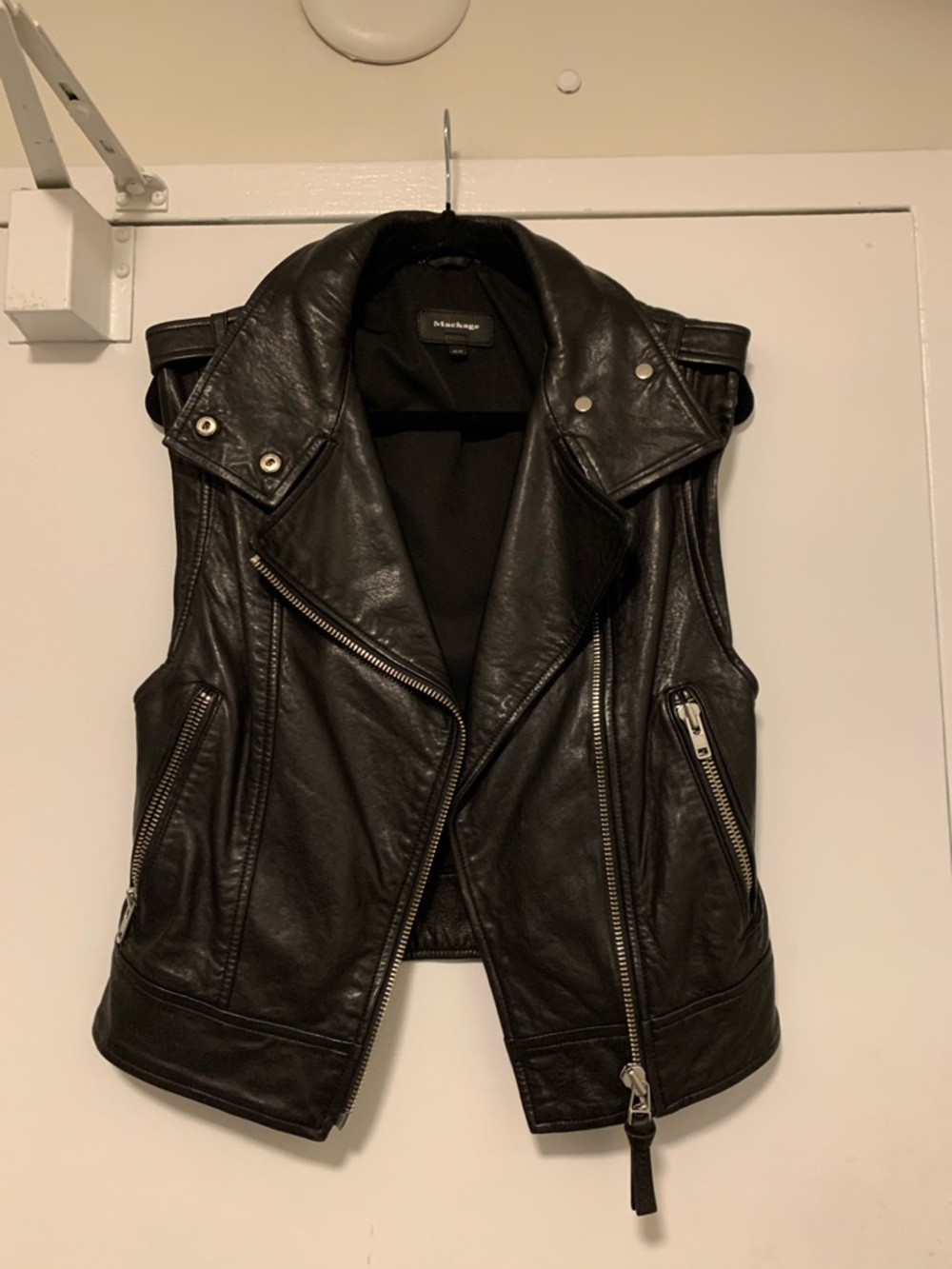 Mackage Black Leather Sleeveless Moto Jacket